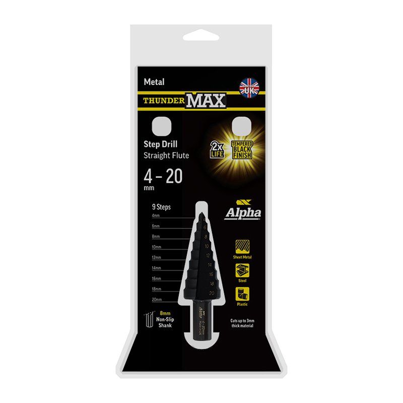 ThunderMax Step Drill Straight Flute 4-20mm Metric Carded ThunderMax Step