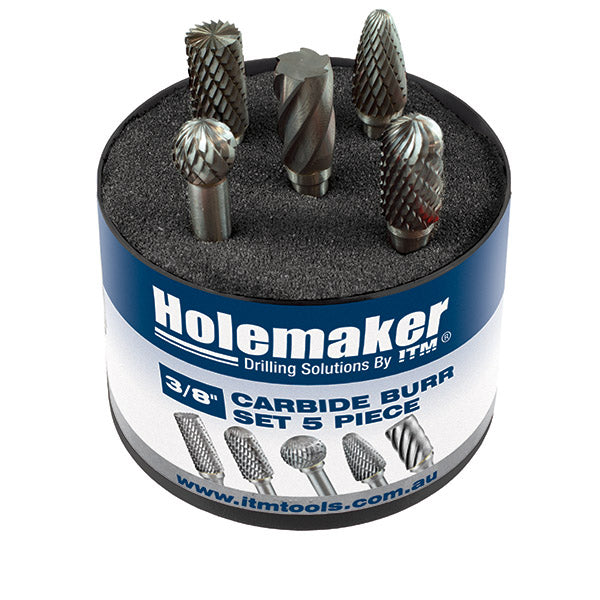 ITM - HOLEMAKER CARBIDE BURR SET, 6MM SHANK, ROUND TUBE, 5PCE SB3, SC3, SD3, SF3, SA3-AC | CB6M-SET-01