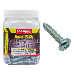Champion - SELF TAPP SCREWS PAN PHILLIPS 4.8 x 25mm ZINC PLATED | CBP26