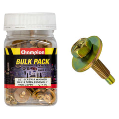 Champion - HEX SET SCREWS SEMS HEX IND COMBO DRIVE FLAT WASHERS PILOT M6 x 18mm | CBP50