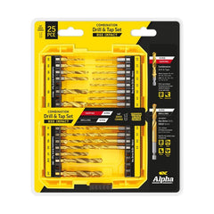 Alpha Combination Drill Tap Set with Hex Shank Drills - Gold Series - 25 Piece