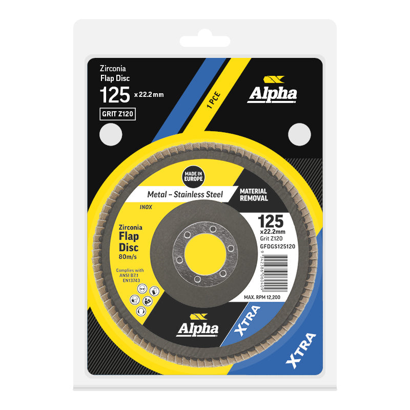 Flap Disc 125mm Z120 Grit Zirconia Xtra Carded (Pk 1)