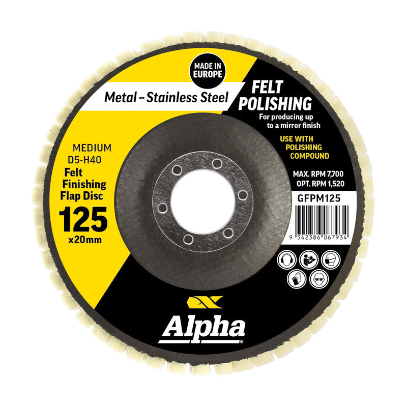 Felt Polishing Flap Disc 125mm Medium D5-H40 Carded (Pk 1)