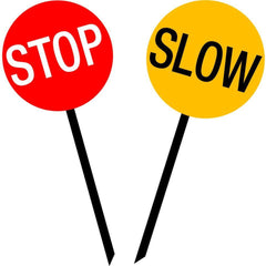 Uniform Safety Signs - 450mm - Class 1 Reflective - Stop/Slow Baton with Wooden Handle ** Includes Bolts & Wing Nuts for [FREIGHT CHARGES APPLY] | CL145SS