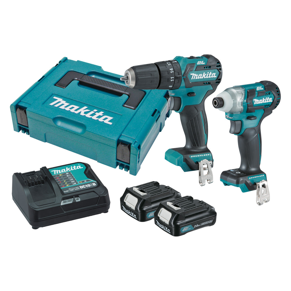 Makita Tools - 2 Piece Brushless Combo Kit - HP332DZ TD111DZ 2 x BL1021B DC10SB Connector Case (821549-5) | CLX205SAJ