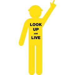 Uniform Safety Signs - 1800x900mm - Corflute - Yellow Cut Out Safety Construction Worker [Arms Up - Finger Pointing] Print LOOK UP AND LIVE [FREIGHT CHARGES APPLY] | COM004
