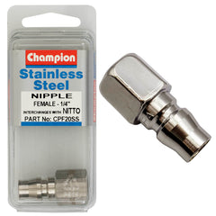 Champion - AIR FITTING-FEMALE-STAINLESS STEEL-NIPPLES-1/4"-304/A2 | CPF20SS