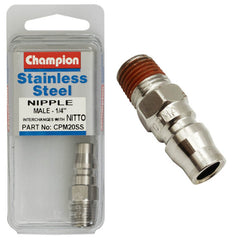 Champion - AIR FITTING-MALE-STAINLESS STEEL-NIPPLES-1/4"-304/A2 | CPM20SS