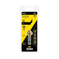 Countersink 3 Flute 16mm TiN 1/4in Hex Shank Carded