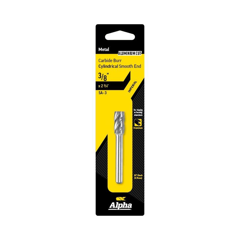 3/8in Cylindrical Aluminium Cut Carbide Burr Carded