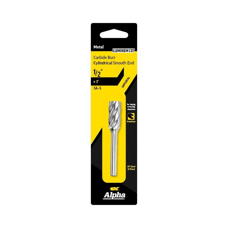 1/2in Cylindrical Carbide Burr - Aluminium Cut Carded