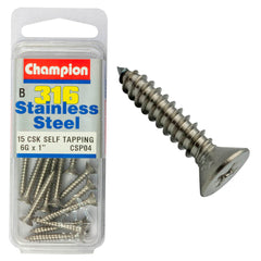 Champion - SELF TAPP SCREWS-CSK-PHILLIPS-STAINLESS STEEL-3.5x25mm-316/A4 | CSP04