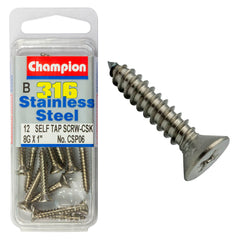 Champion - SELF TAPP SCREWS-CSK-PHILLIPS-STAINLESS STEEL-4.2x25mm-316/A4 | CSP06