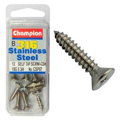 Champion - SELF TAPP SCREWS-CSK-PHILLIPS-STAINLESS STEEL-4.8x19mm-316/A4 | CSP07
