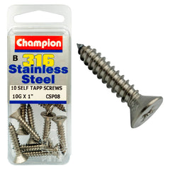 Champion - SELF TAPP SCREWS-CSK-PHILLIPS-STAINLESS STEEL-4.8x25mm-316/A4 | CSP08