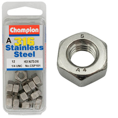 Champion - HEX PLAIN NUTS-STAINLESS STEEL-1/4"-UNC-316/A4 | CSP101