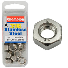Champion - HEX PLAIN NUTS-STAINLESS STEEL-5/16"-UNC-316/A4 | CSP102