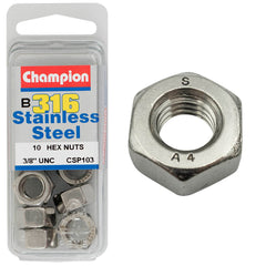 Champion - HEX PLAIN NUTS-STAINLESS STEEL-3/8"-UNC-316 A4 | CSP103