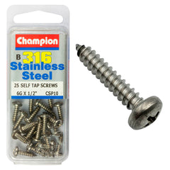 Champion - SELF TAPP SCREWS-PAN-PHILLIPS-STAINLESS STEEL-3.5x13mm-316/A4 | CSP10