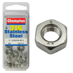 Champion - HEX PLAIN NUTS-STAINLESS STEEL-M6x1.00mm-316/A4 | CSP110