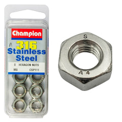 Champion - HEX PLAIN NUTS-STAINLESS STEEL-M8x1.25mm-316/A4 | CSP111
