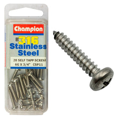 Champion - SELF TAPP SCREWS-PAN-PHILLIPS-STAINLESS STEEL-3.5x19mm-316/A4 | CSP11