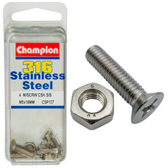 Champion - MACHINE SCREWS CSK PHILLIPS STAINLESS STEEL M5 x 16mm 316/A4 | CSP127