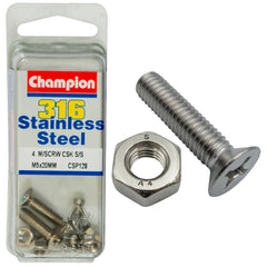 Champion - MACHINE SCREWS CSK PHILLIPS STAINLESS STEEL M5 x 20mm 316/A4 | CSP128