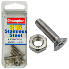 Champion - MACHINE SCREWS CSK PHILLIPS STAINLESS STEEL M5 x 25mm 316/A4 | CSP129