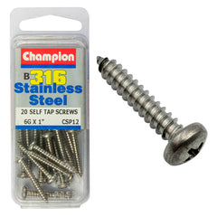 Champion - SELF TAPP SCREWS-PAN-PHILLIPS-STAINLESS STEEL-3.5x25mm-316/A4 | CSP12