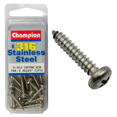 Champion - SELF TAPP SCREWS-PAN-PHILLIPS-STAINLESS STEEL-4.2x19mm-316/A4 | CSP15