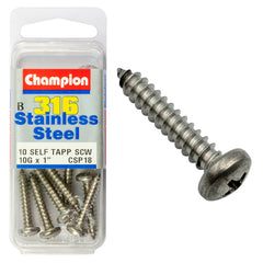 Champion - SELF TAPP SCREWS-PAN-PHILLIPS-STAINLESS STEEL-4.8x25mm-316/A4 | CSP18
