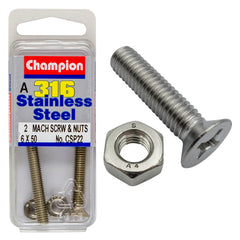 Champion - MACHINE SCREWS-CSK-PHILLIPS-STAINLESS STEEL-M6x50mm & M6x1.00mm-316/A4 | CSP22