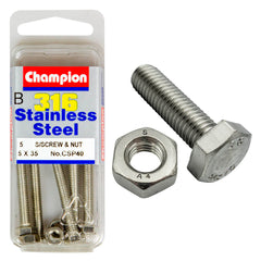 Champion - Hex Set Screws & Nuts-Stainless Steel-M5x35mm & M5x0.8mm-316/A4 | CSP40