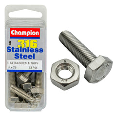 Champion - HEX SET SCREWS & NUTS-STAINLESS STEEL-M8x25mm & M8x1.25mm-316/A4 | CSP44