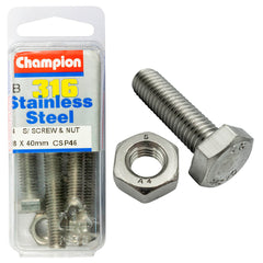 Champion - HEX SET SCREWS & NUTS-STAINLESS STEEL-M8x40mm & M8x1.25mm-316/A4 | CSP46