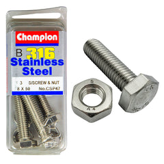 Champion - HEX SET SCREWS & NUTS-STAINLESS STEEL-M8x50mm & M8x1.25mm-316/A4 | CSP47