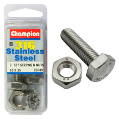 Champion - Hex Set Screws & Nuts-Stainless Steel-M10x35mm & M10x1.50mm-316/A4 | CSP49