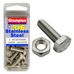 Champion - HEX SET SCREWS & NUTS-STAINLESS STEEL-1/4"x3/4"-UNC-316/A4 | CSP58