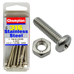 Champion - MACHINE SCREWS & NUTS-PAN-PHILLIPS-STAINLESS STEEL-3/16"x1-1/4"-316/A4 | CSP68