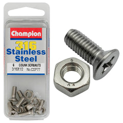 Champion - MACHINE SCREWS & NUTS-CSK-PHILLIPS-STAINLESS STEEL-3/16"x1/2"-316/A4 | CSP77