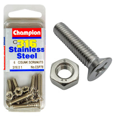 Champion - MACHINE SCREWS & NUTS-CSK-PHILLIPS-STAINLESS STEEL-3/16"x1"-316/A4 | CSP78