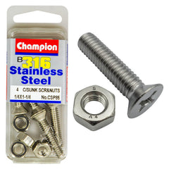 Champion - MACHINE SCREWS & NUTS-CSK-PHILLIPS-STAINLESS STEEL-1/4"x1-1/4"-316/A4 | CSP85
