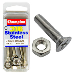 Champion - MACHINE SCREWS & NUTS-CSK-PHILLIPS-STAINLESS STEEL-1/4"x2"-316/A4 | CSP87