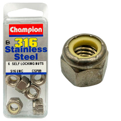 Champion - HEX NUTS-SELF LOCKING-NYLON INSERTS-STAINLESS STEEL-5/16"-UNC-316/A4 | CSP89