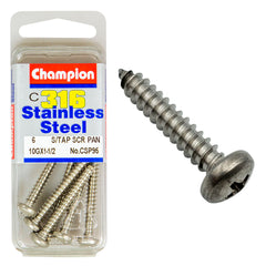 Champion - SELF TAPP SCREWS-PAN-PHILLIPS-STAINLESS STEEL-4.8x38mm-316/A4 | CSP95