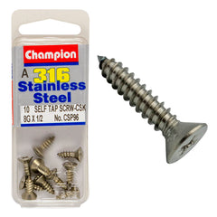 Champion - SELF TAPP SCREWS-CSK-PHILLIPS-STAINLESS STEEL-4.2x13mm-316/A4 | CSP96