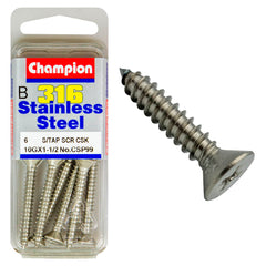 Champion - SELF TAPP SCREWS-CSK-PHILLIPS-STAINLESS STEEL-4.8x38mm-316/A4 | CSP99