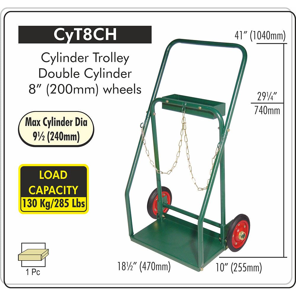 Weldtronic - Cylinder Trolley Double (Max 240mm) E, With Tray | CYT8CH