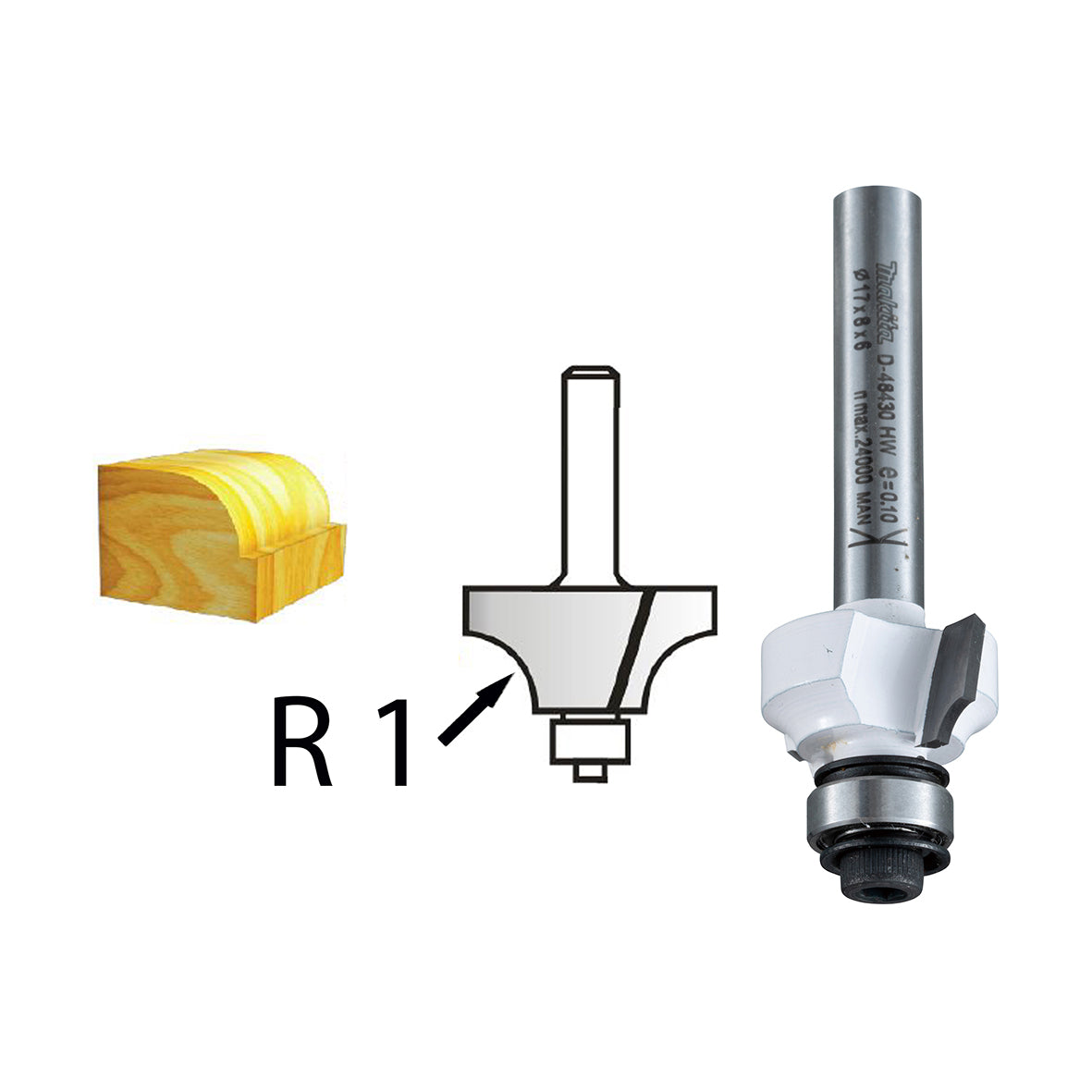 Makita Router / Trimmer 15.9mm Round Over Tct Bit / 60mm O/Len 22mm W/Len - 1/2" Shaft  | SKU  D-08028